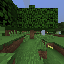 First-person view in Minecraft: the agent explores a hilly landscape, rotating its camera and stepping forward.